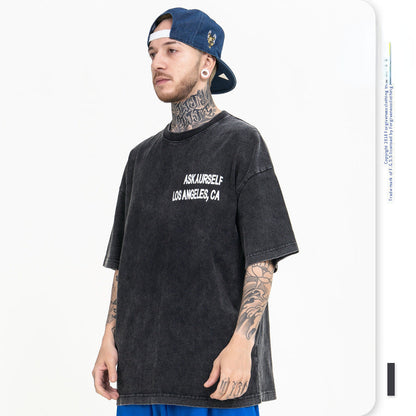 Askyurself T-shirts Men's Spring and Summer Print Fried Color Short Sleeve T-shirt