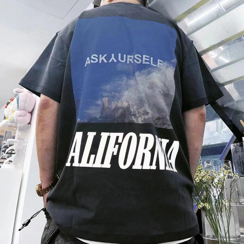 Askyurself T-shirts Printed High Street Loose Short Sleeve T-shirt for Men