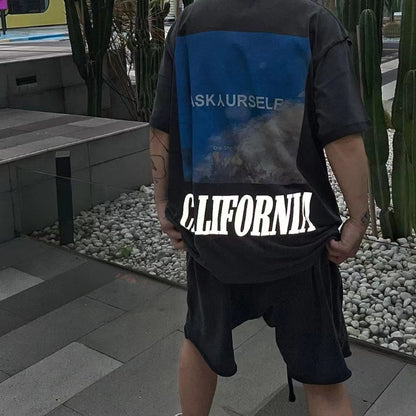 Askyurself T-shirts Printed High Street Loose Short Sleeve T-shirt for Men