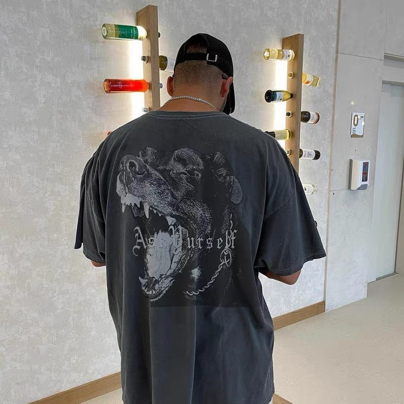 Askyurself T-shirts round Neck Short Sleeve Washed-out Vintage T-shirt