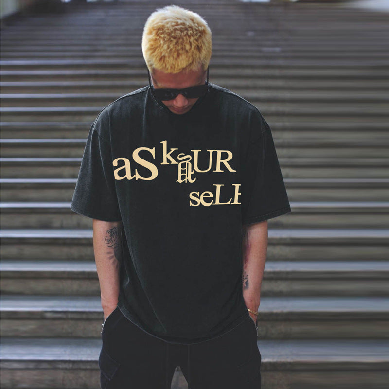 Askyurself T-shirts Summer Printed Loose round Neck Short Sleeve T-shirt