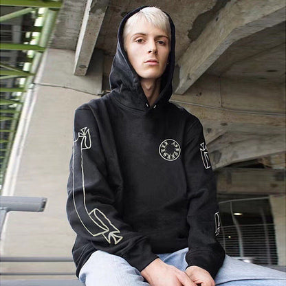 Askyurself Hoodie Men's Clothing Hip Hop Print Velvet Padded Hooded Sweatshirt