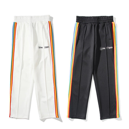 Palm Angle Pants Palm Angels Rainbow Striped Pants Men's and Women's Casual Trousers Loose