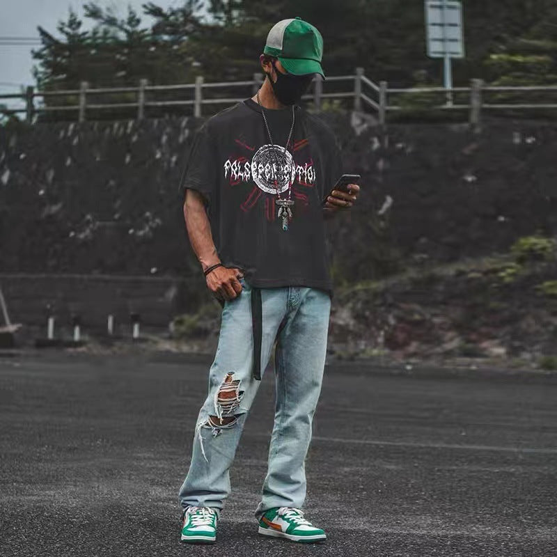 Askyurself T-shirts Sanskrit Circle Printing inside-out Wear Design Loose Couple