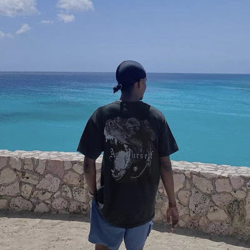 Askyurself T-shirts round Neck Short Sleeve Washed-out Vintage T-shirt