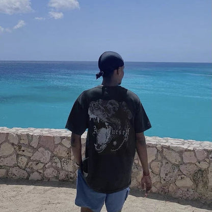 Askyurself T-shirts round Neck Short Sleeve Washed-out Vintage T-shirt