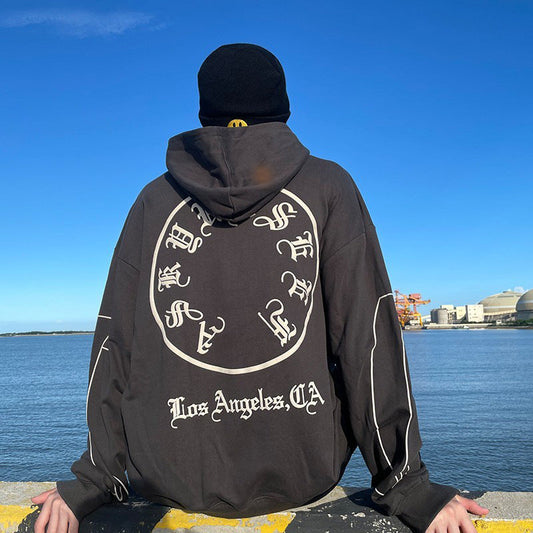 Askyurself Hoodie Men's Clothing Hip Hop Print Velvet Padded Hooded Sweatshirt