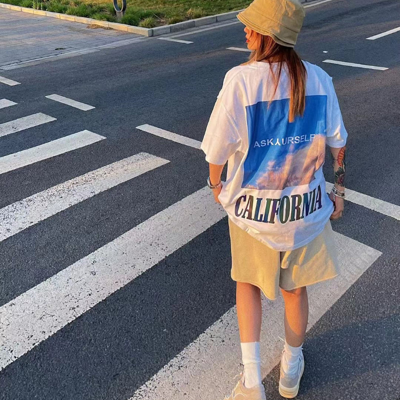 Askyurself T-shirts Printed High Street Loose Short Sleeve T-shirt for Men