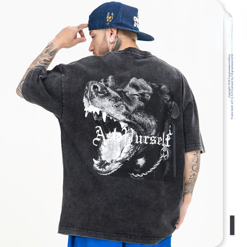 Askyurself T-shirts Men's Spring and Summer Print Fried Color Short Sleeve T-shirt