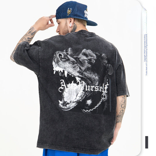 Askyurself T-shirts Men's Spring and Summer Print Fried Color Short Sleeve T-shirt